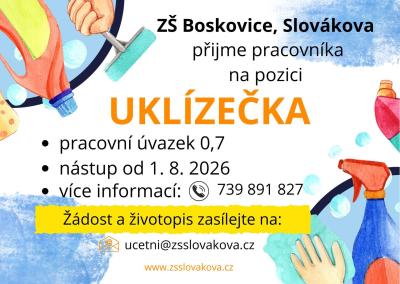 Přijmeme pracovníka na pozici "uklízečka"