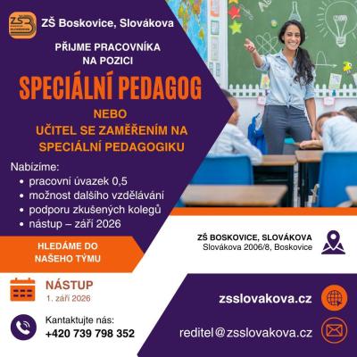 Přijmeme pracovníka na pozici speciální pedagog